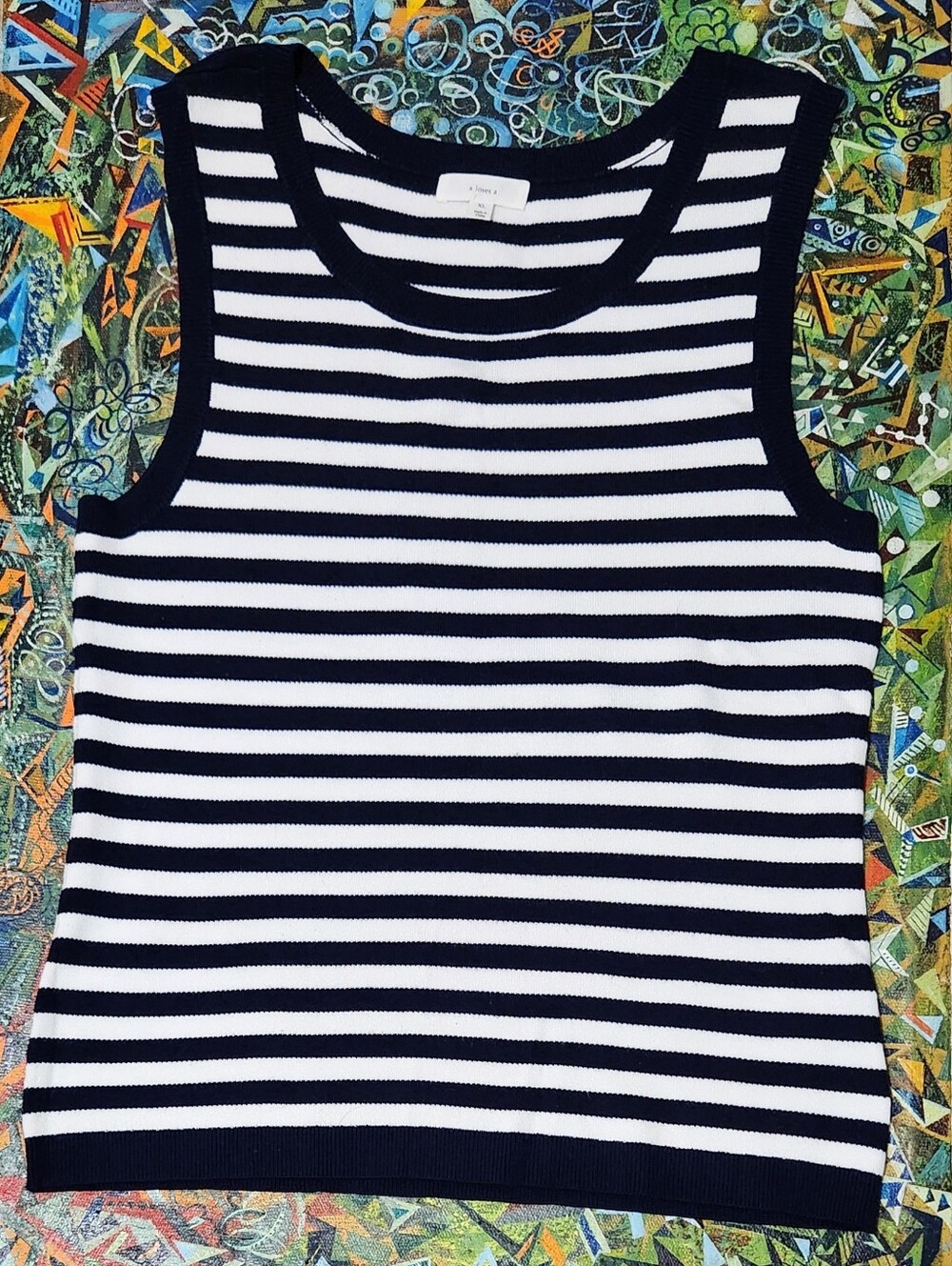 NWOT A Love A XL Navy & White Striped Sleeveless Knit Tank Top-size XL